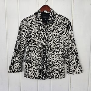 Talbots Cotton Black White Zebra Jungle Business Casual Button Chic Blazer sz 2
